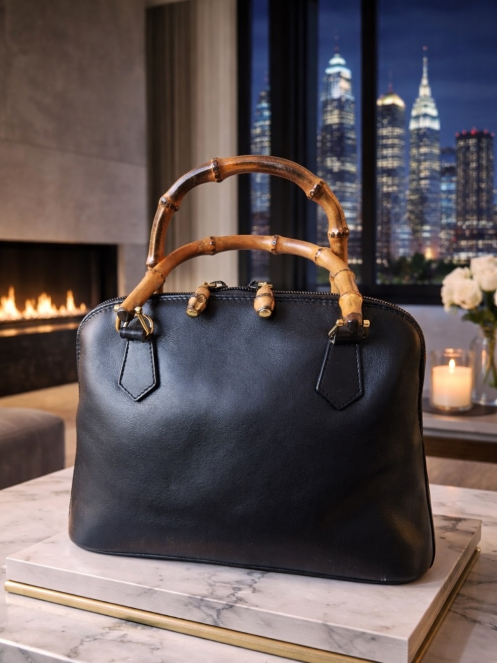 Gucci Bamboo Handle Black Satchel
